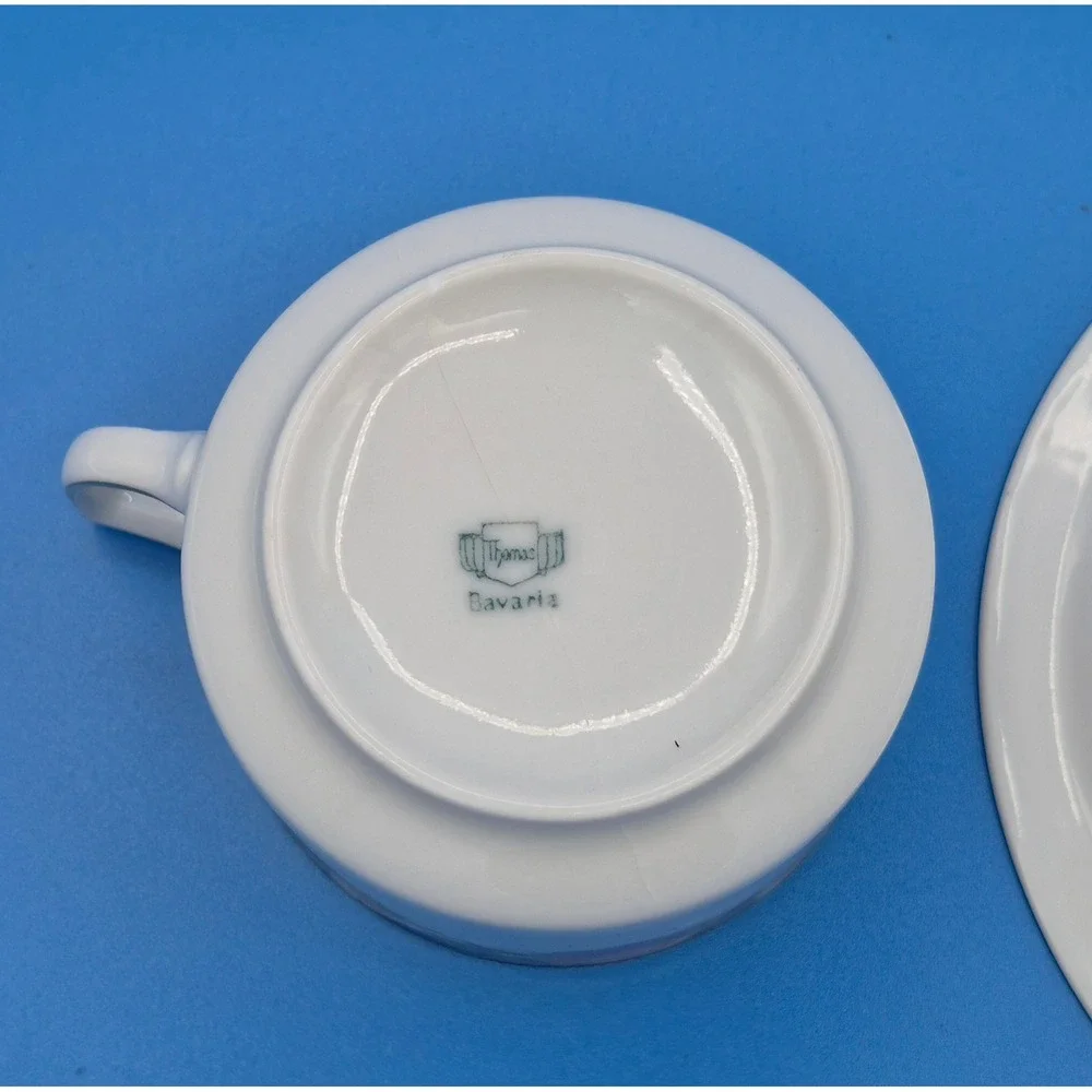 Vintage Bavaria Rose Floral Tea Cup and Saucer Set Navy Blue Gold Trim Porcelain